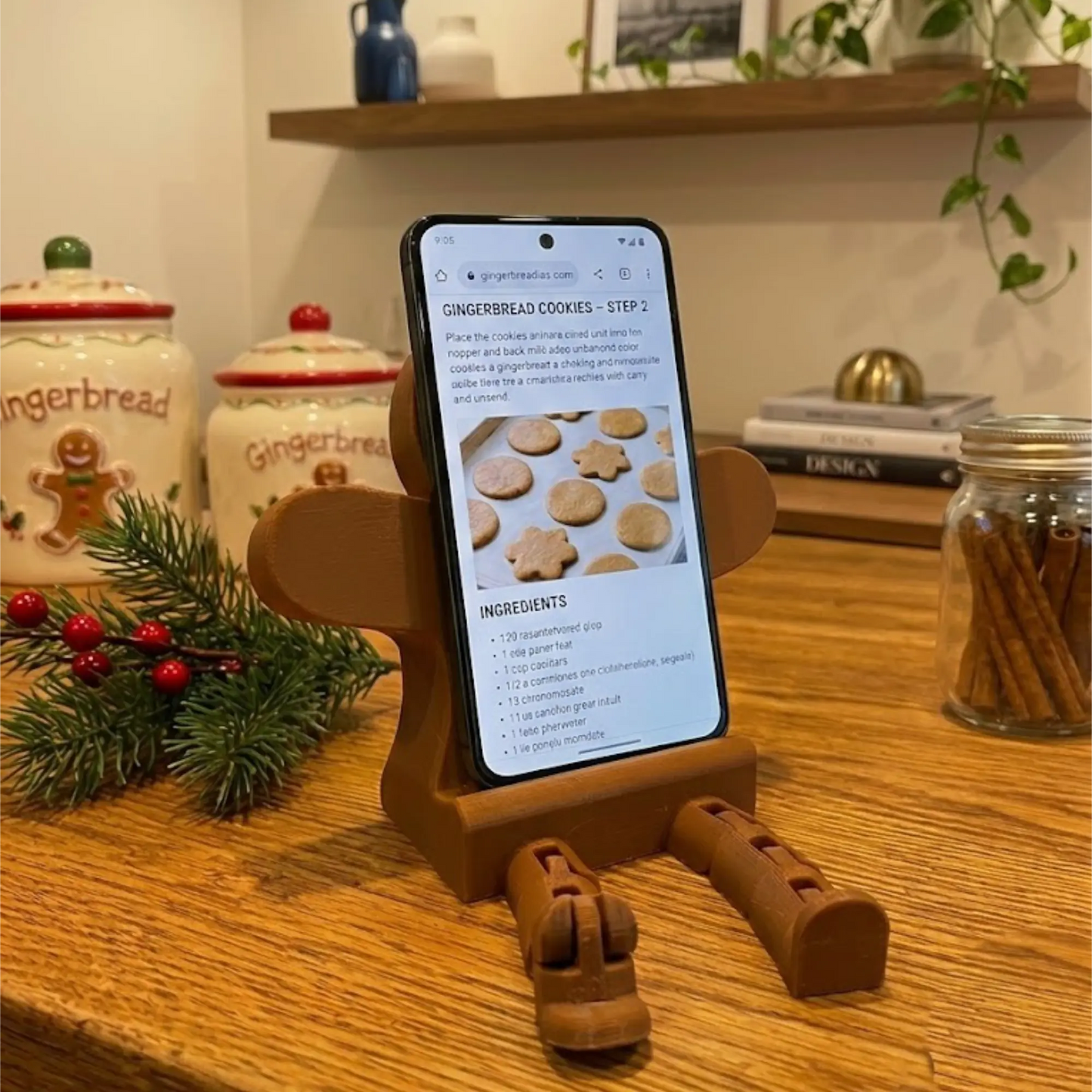 Gingerbread Man Flex-Leg Phone Stand | Whimsical Desktop Holder - CraftyLabz